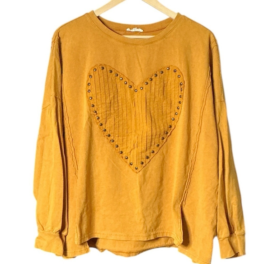 Easel Apricot Studded Heart Long Sleeve Top - Picture 4 of 10